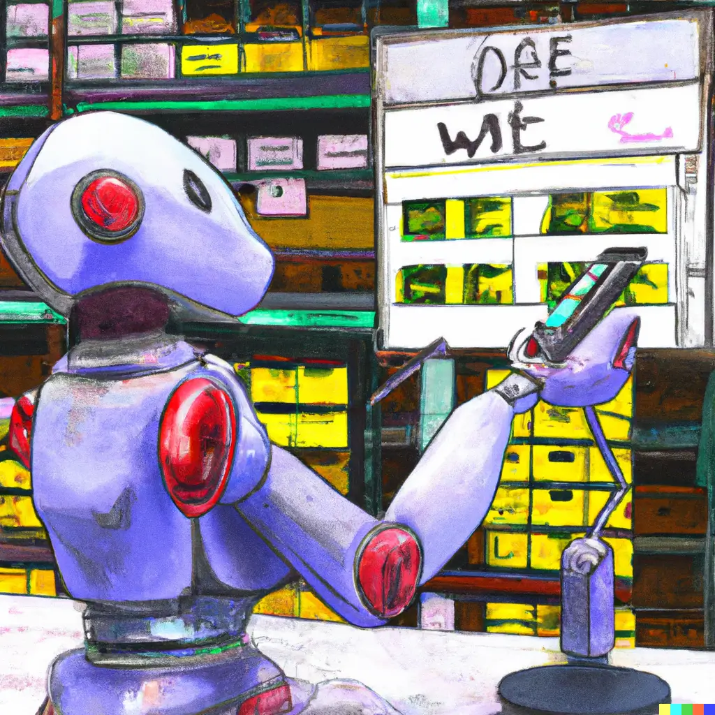 Digital Art of a Robot buying and selling stocks on the trading floor