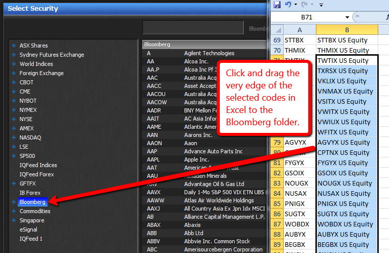 Entering Bloomberg Symbols - Drag & Drop Excel Files 1