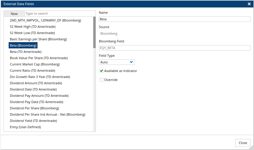 External Data Fields - Importing from Bloomberg 1