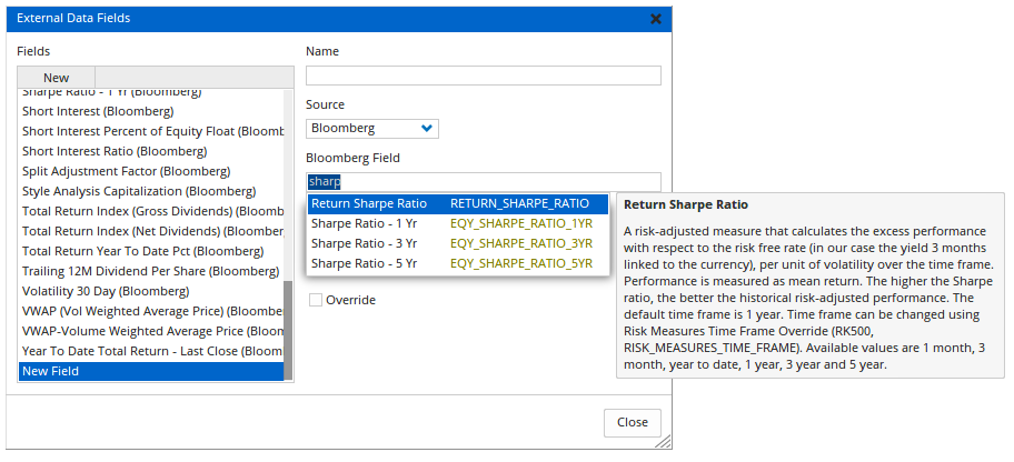 External Data Fields - Importing from Bloomberg 3