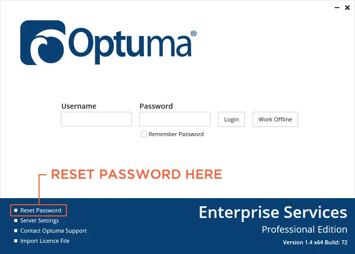 How to reset Optuma password